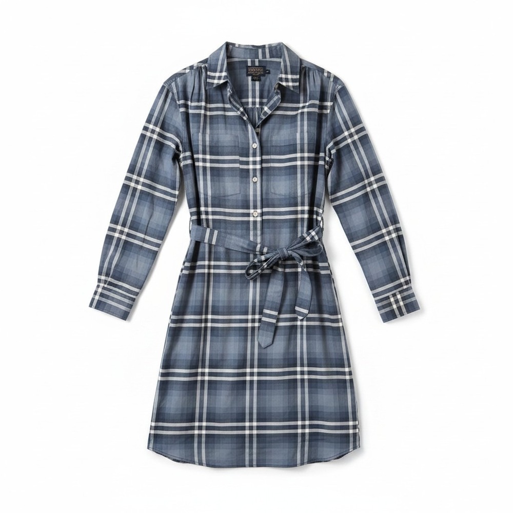 Pendleton Blue Plaid Long Sleeve Belted Shirt Dress TJ214-69595‎ Size M NEW